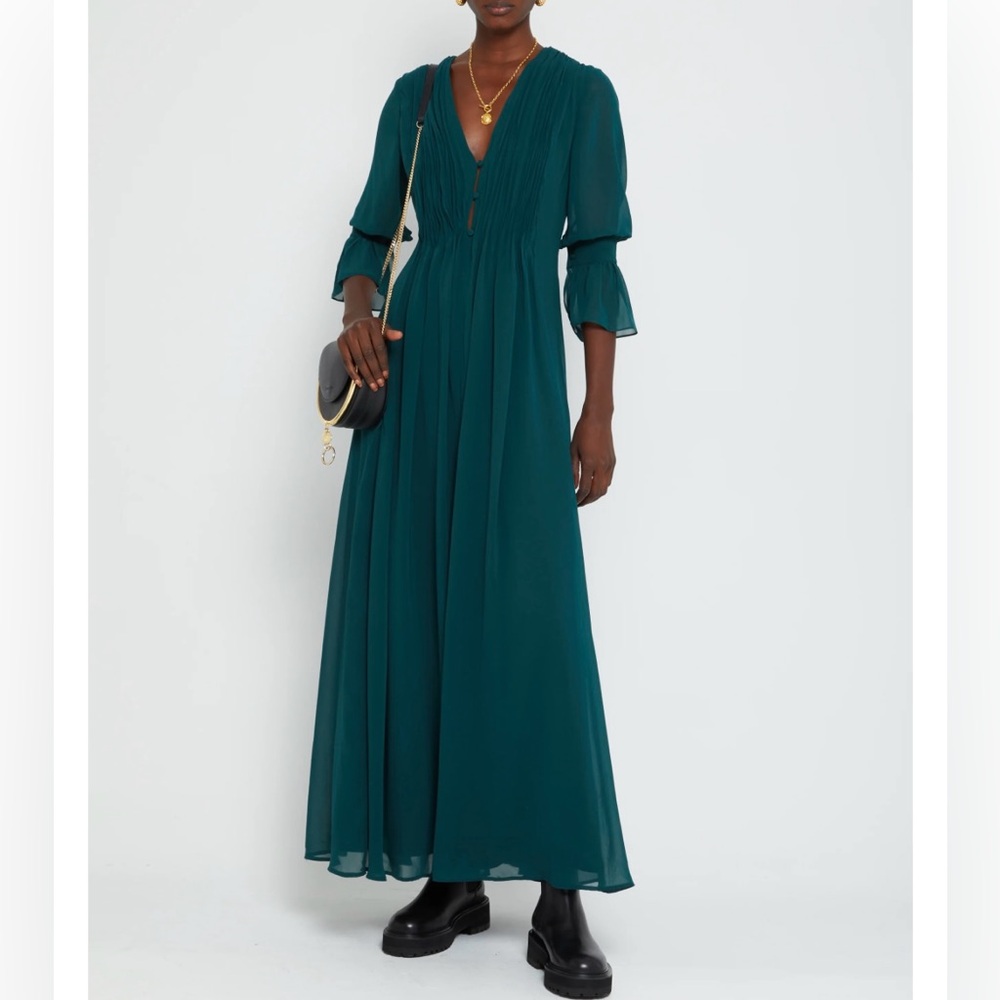 Women's Teal Midi Dress with V-Neck